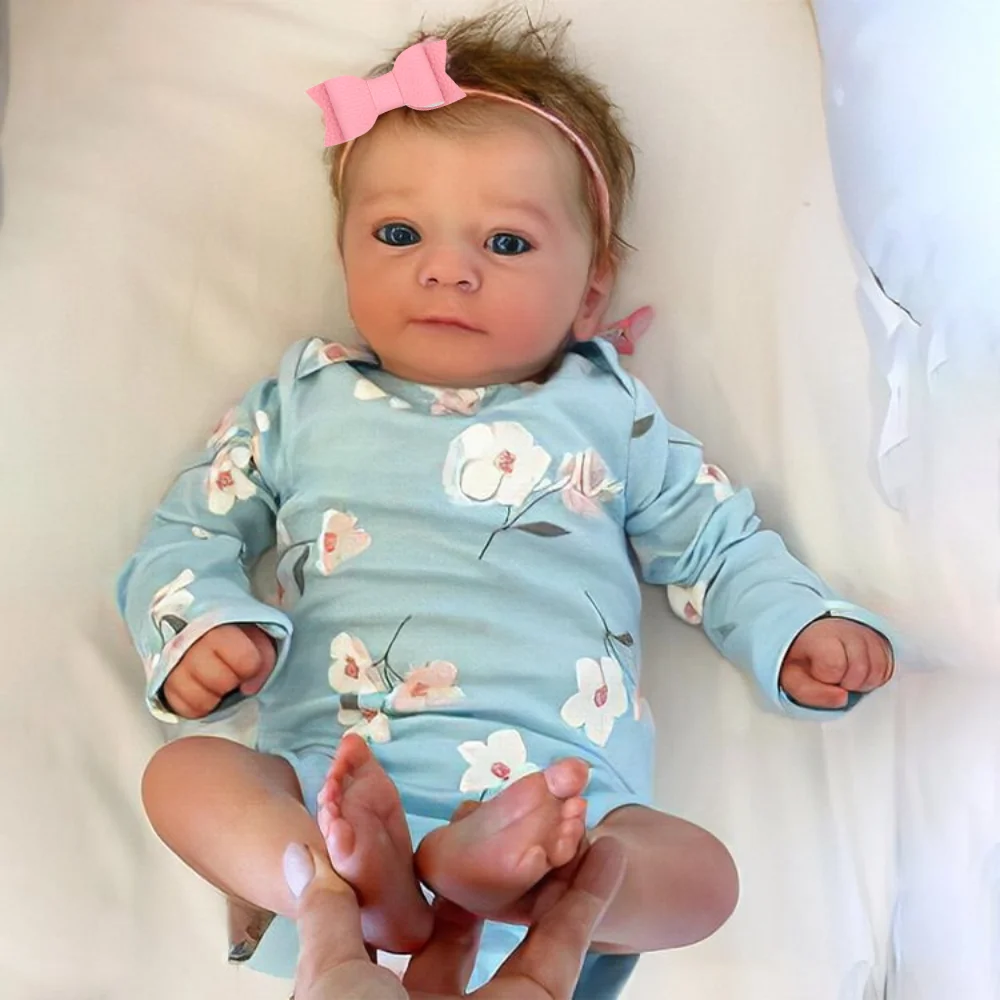 46CM Finished Reborn Baby Doll Felicia Newborn Open Blue Eyes Doll Soft Hand-Rooted Hair 3D Skin Tone Visible Veins Gift Toy - Image 2