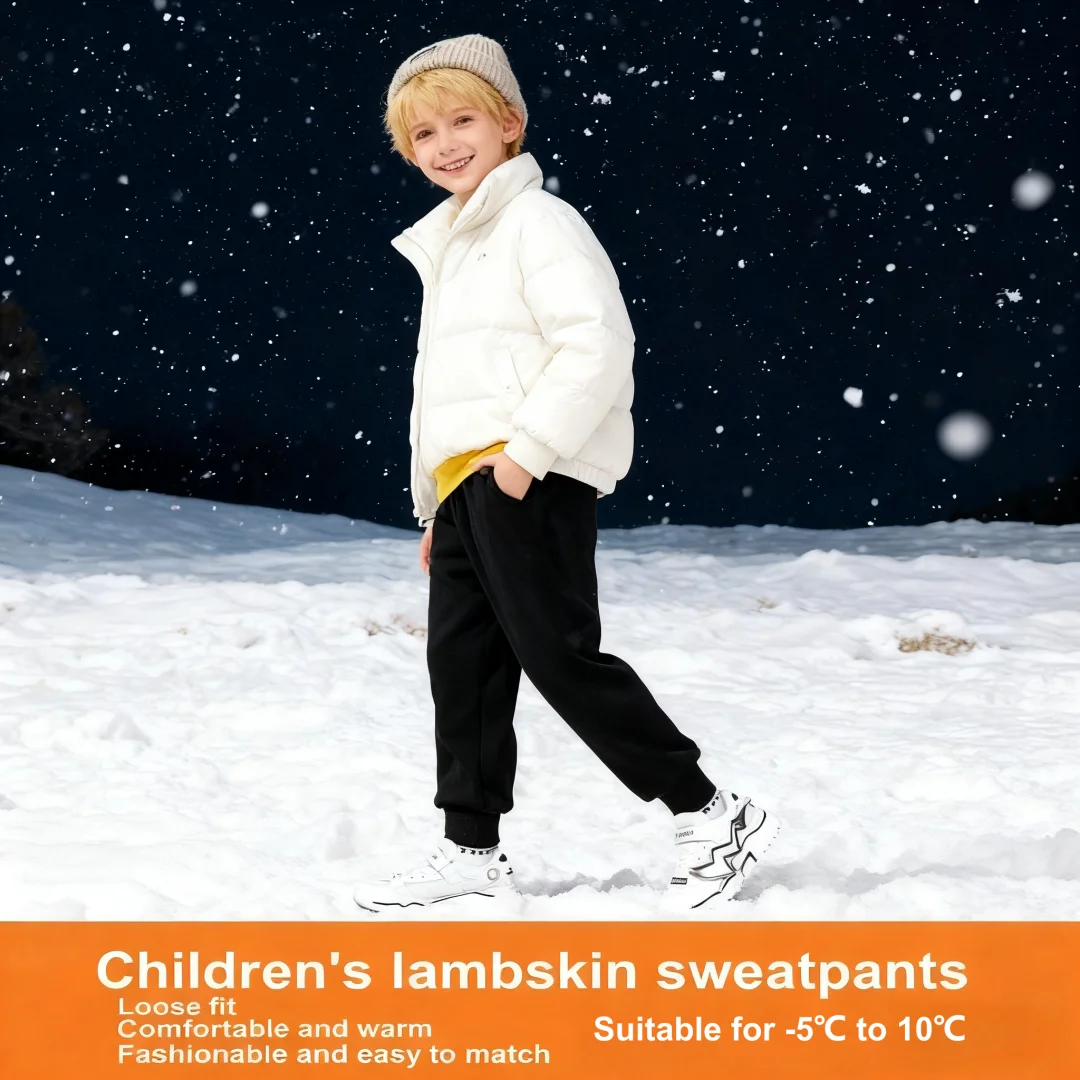 Children's Cashmere Sweatpants Solid Color Warm-keeping Pants Winter Soft Skin-friendly Trousers Kids Thickened Windproof Pants - Image 6