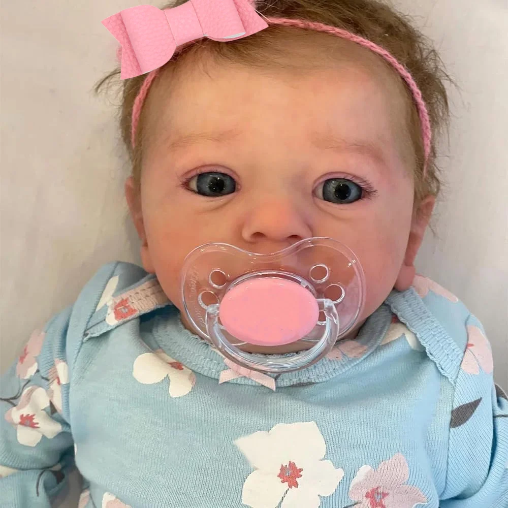 46CM Finished Reborn Baby Doll Felicia Newborn Open Blue Eyes Doll Soft Hand-Rooted Hair 3D Skin Tone Visible Veins Gift Toy - Image 3