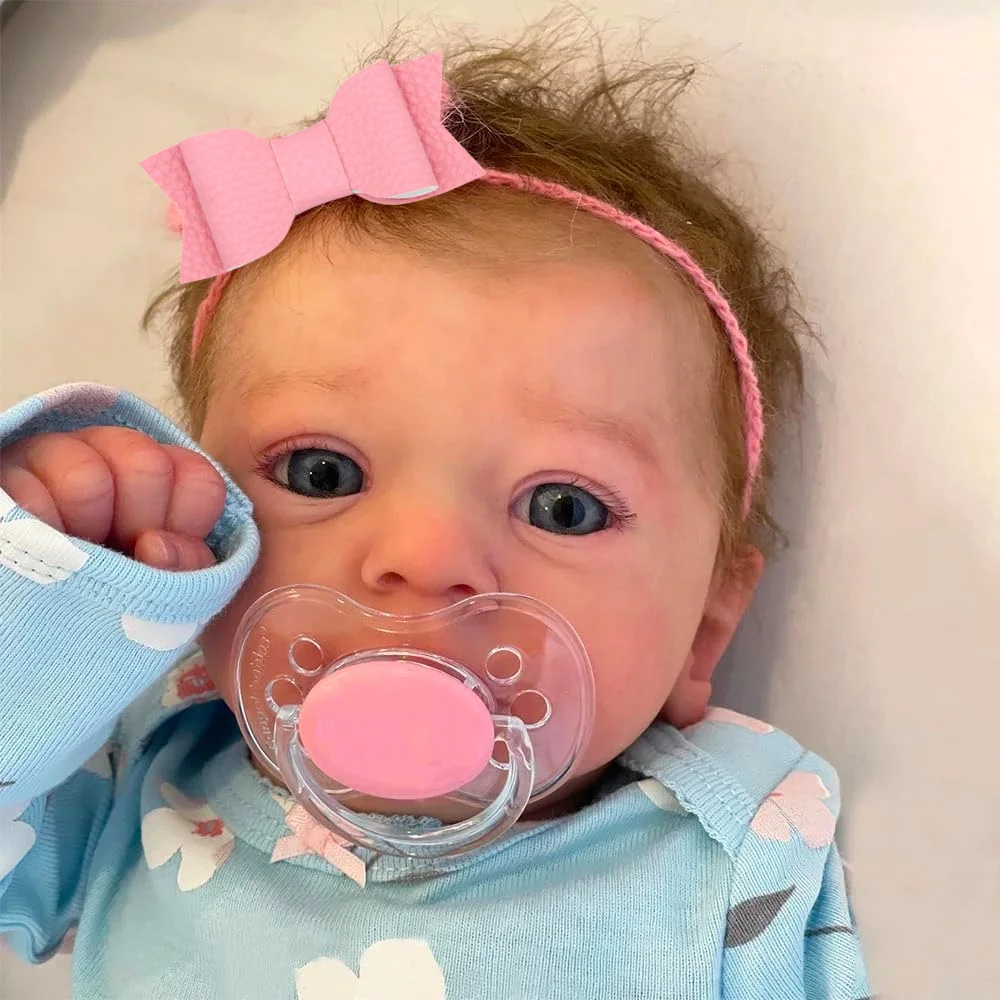 46CM Finished Reborn Baby Doll Felicia Newborn Open Blue Eyes Doll Soft Hand-Rooted Hair 3D Skin Tone Visible Veins Gift Toy - Image 4